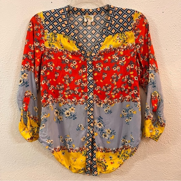 fig and flower | Tops | Fig Flower Mixed Print Button Up Shirt | Poshmark